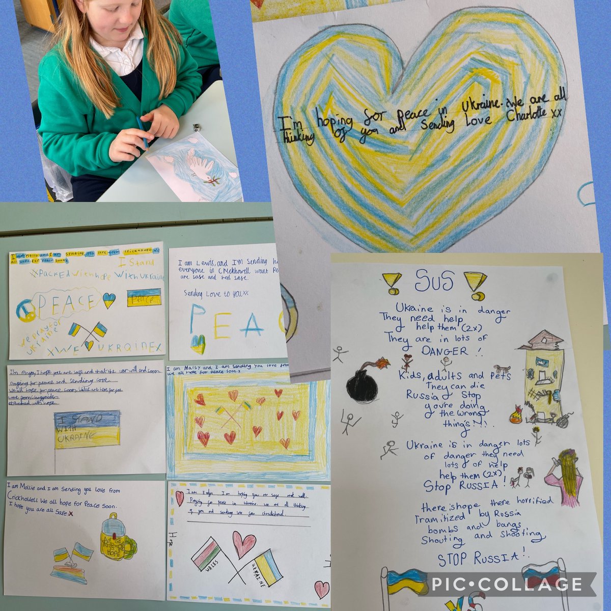 Our compassionate and caring Y4 pupils writing postcards and poems, one titled Save Ukrainian Souls 🇺🇦 
#packedwithhope 
@LittleToller 
@Bookishcrick