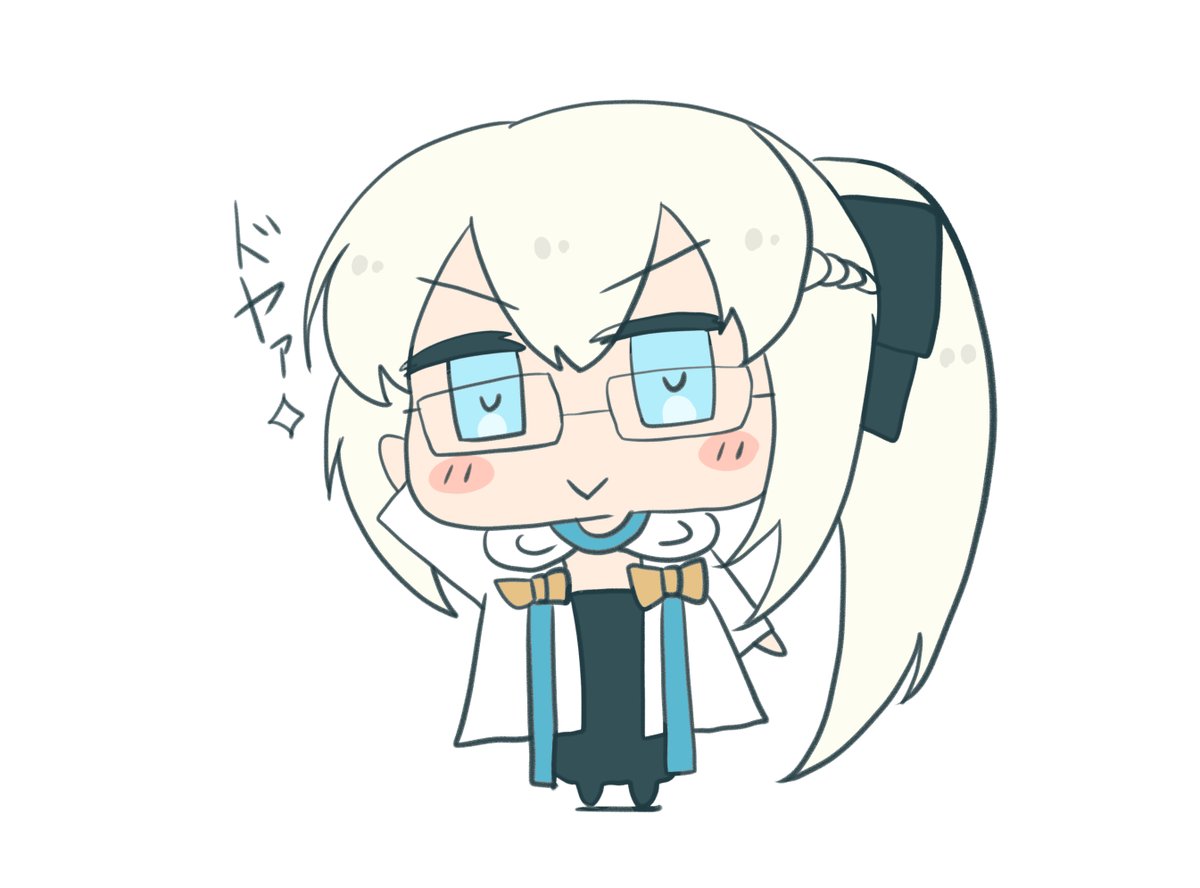 morgan le fay (fate) 1girl :> glasses solo blue eyes ponytail chibi  illustration images