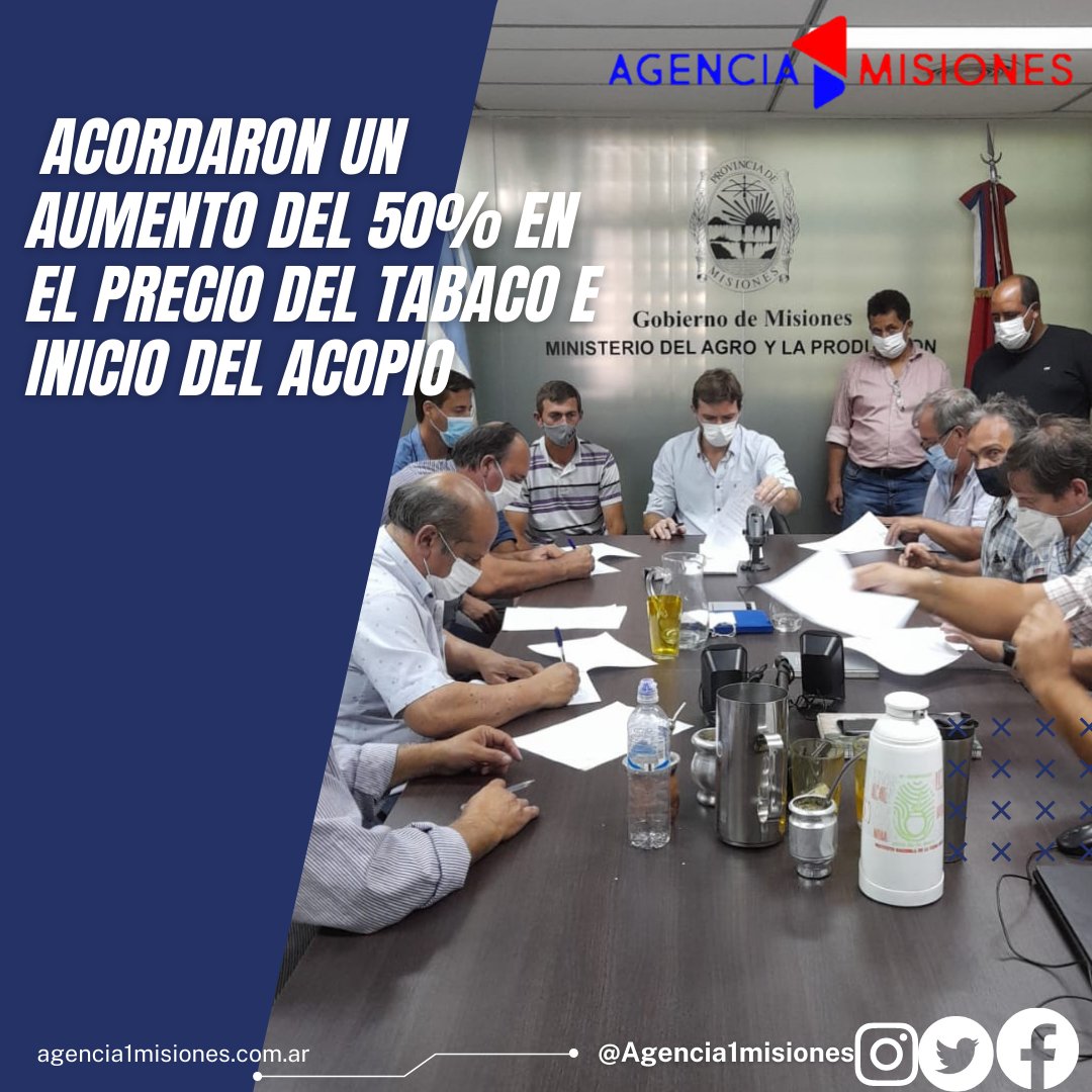 Acordaron un aumento del 50% en el precio del tabaco e inicio del acopio 

agencia1misiones.com.ar/index.php/es/p…