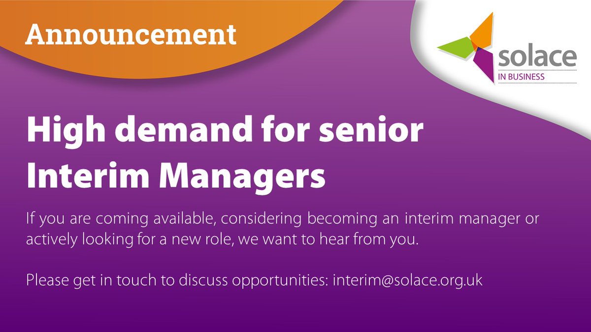 Calling out to all #interims with #localgov experience, we want to hear from you. Email us at interim@solace.org.uk to discuss opportunities