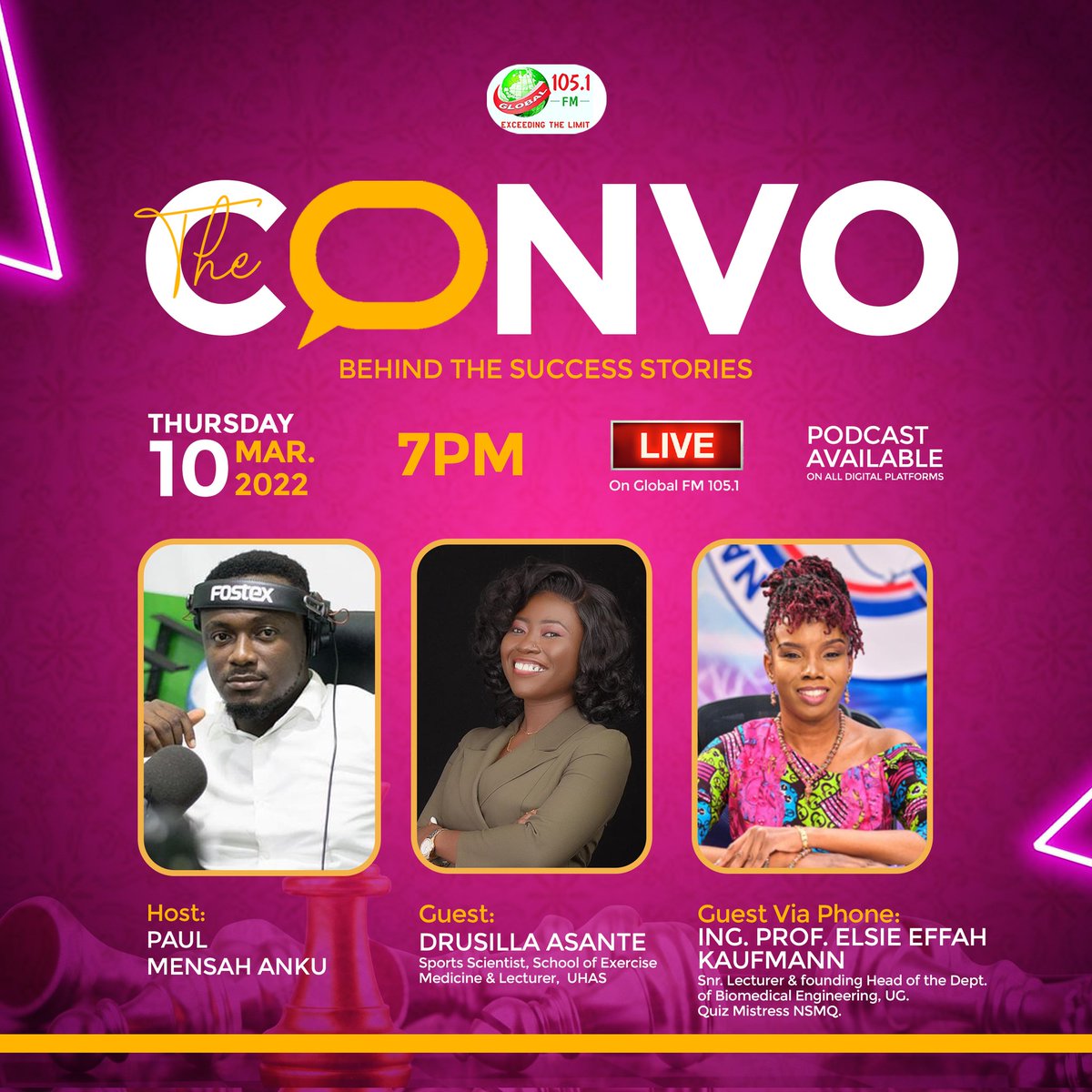 We are #BreakingTheBias with <a href="/dri_ssy/">Dru Sante</a> - Sports Scientist, School of Exercise Medicine &amp; Lecturer, UHAS and Prof. <a href="/elsie_effah/">Elsie Effah Kaufmann</a> - Snr. Lecturer &amp; Founding Head of the Department of Biomedical Engineering, UG &amp; Quiz Mistress,NSMQ 
#ExceedingTheLimit