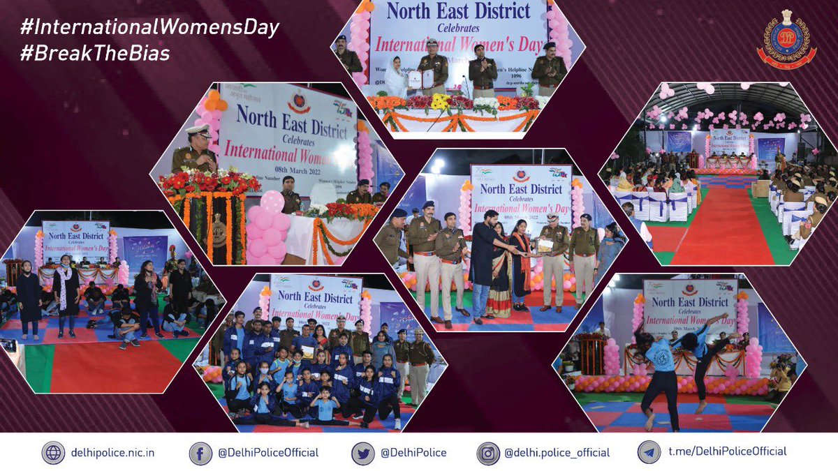 DCPNEastDelhi's tweet photo. North-East Distt. #DelhiPolice celebrated #IWD ,@Dependra_Pathak Spl. CP/L&amp;O(zone-I) graced occasion as Chief Guest.Self defense techniques,Nukkad Natak &amp; Poetry also organised. 
Women Cops &amp; Civilians were felicitated for exceptional services.
#BreakTheBias
@CPDelhi @DelhiPolice https://t.co/f1ubguw9Rk