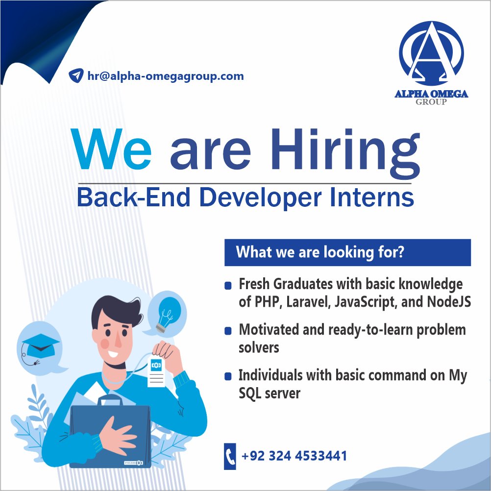 AlphaOmegaGrou2's tweet image. Alpha Omega is renowned and established IT Services Company and is looking for proactive and energetic individuals to be a part of the development team.
#backendinternship #iambackenddeveloperintern #webdeveloperinternship #javabackendinternship
#backendinternjd
