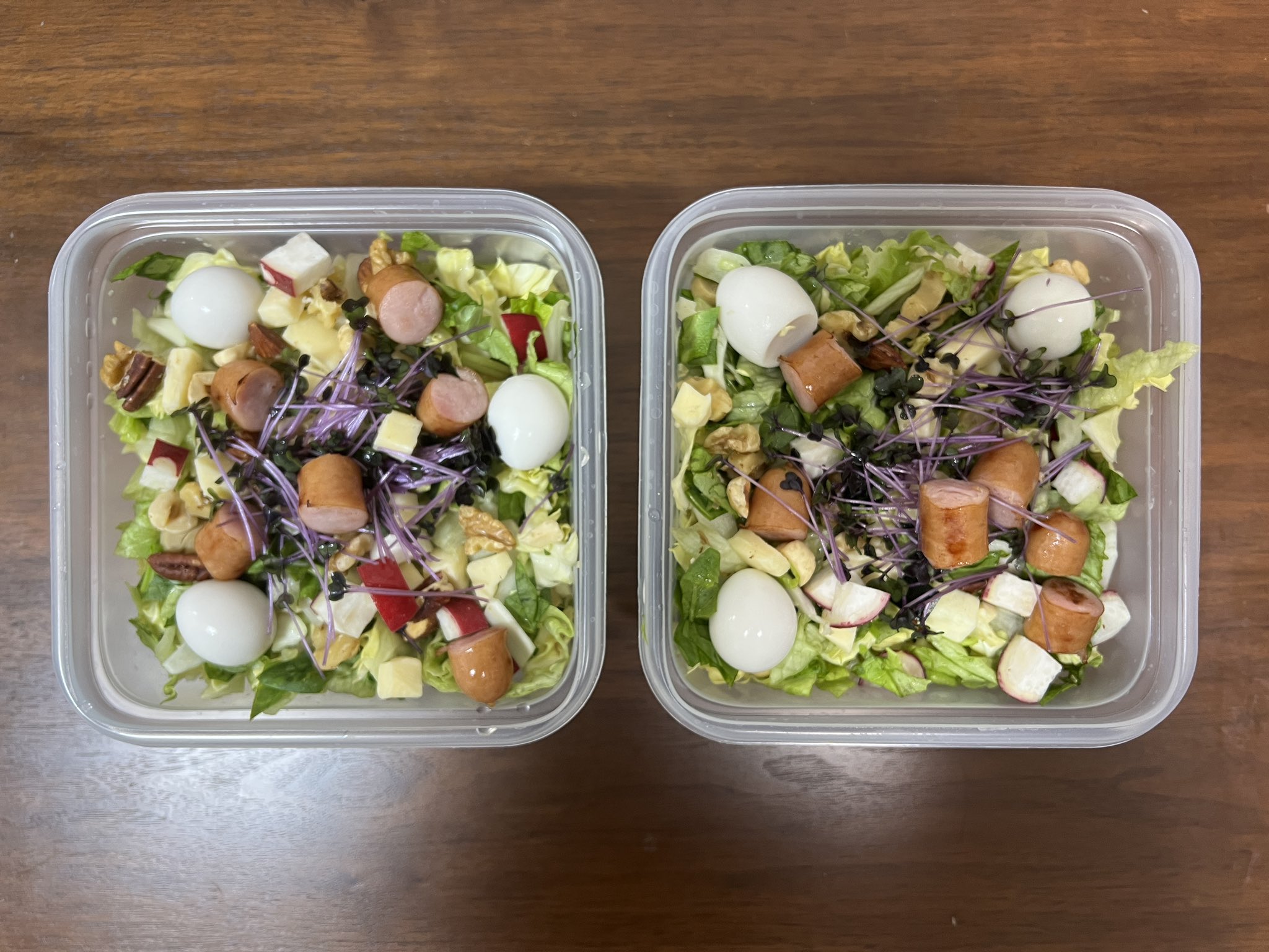 O Xrhsths スギヤマ ケイイチ Keiichi Sugiyama Sto Twitter 今日のサラダ弁当 キャベツ レタス サラダ菜 サラダほうれん草 ラディッシュ ズッキーニ 赤キャベツスプラウト うずら卵 ゴーダチーズ 粗挽きソーセージ マッシュルーム ナッツ類 サラダ