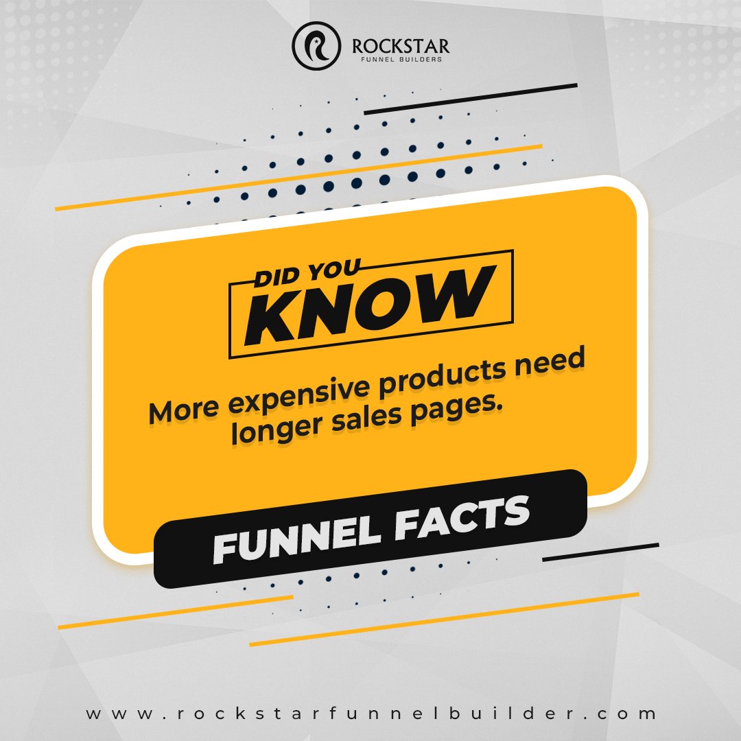 Rockstarfunnels's tweet image. Did you know that a more expensive product needs a longer sales page?🤔

This is because it can help you increase the value of that product in their eyes without them reading the whole page!

Tune in for more funnel tips!

#SalesFunnels #FunnelTips #LandingPage #DigitalMarketing