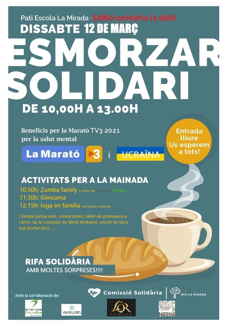 AfaLaMirada's tweet photo. La Comissio solidària está a tope, aquí teniu les accions per aquesta setmana:
- Recollida de materials i aliments per Ucraïna fins divendres 11
- Esmorzar solidari al pati de primaria el dissabte dia 12
@esclamiradaSC @ajsantcugat @afes_santcugat #lamiradasolidaria https://t.co/Hjj74jYR3s