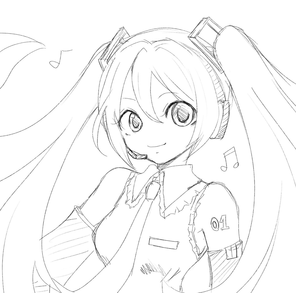 初音ミクさん落書き。
Twitterで流れてくる彼女の二次創作作品にこれまで何度も泣かされています。😭
  #ミクの日2022  #ミクの日 #お絵描き #イラスト練習中 