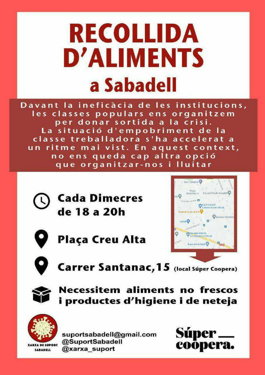 SuportSabadell's tweet photo. š¢Recollida dāaliments a la Creu Alta
šNecessitem aliments no frescos, productes dāhigiene i de neteja
šCada dimecres
š18:00 a 20h
šCarrer Santanac, 15
šPl de la creu alta
#FemBarri #FemXarxa
Organitzem-nos, aquesta crisi no la paguem
#VidaAbansQueCapital https://t.co/IuNM1wW1HJ