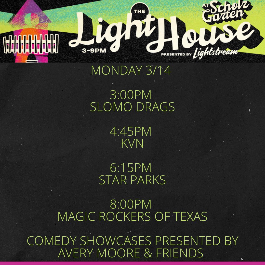 ✨ #TheLightHouse2022 ✨

💛Daily Line Ups and Set Times💛

RSVP NOW: 
loveandlightstream.com/rsvp

#sxsw #SXSW2022 #sxswmusic #sxswinteractive #sxswfilm #sxswcomedy #unofficialsxsw #sxswunofficial #ATX #austintexas #austinmusic #austinmusician #rsvpforfreeentry #austin #Lightstream