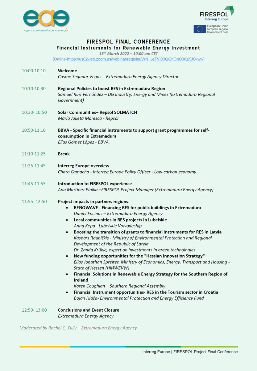 firespolproject's tweet image. 🔜Join our Final Conference on the 15th March!! Register➡️bit.ly/3hPcLM3 
We will share innovative financing solutions for RES!! Check our project results!!🎯
#financialinstruments #res #cooperation @interregeurope #projectresults #exchangeofexperiences