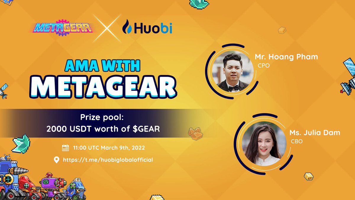 MetaGearGame's tweet photo. 📢AMA ALERT📢

MetaGear AMA with HUOBI is starting RIGHT NOW🤯🤯

📌 Venue: https://t.co/x2HoeKnABg

So what are you still doing here❓❗️ 

Don’t miss your chance to win our 2000 USDT worth of GEAR prize pool, join NOW🏃‍♀️ https://t.co/Wkjy0spc6p