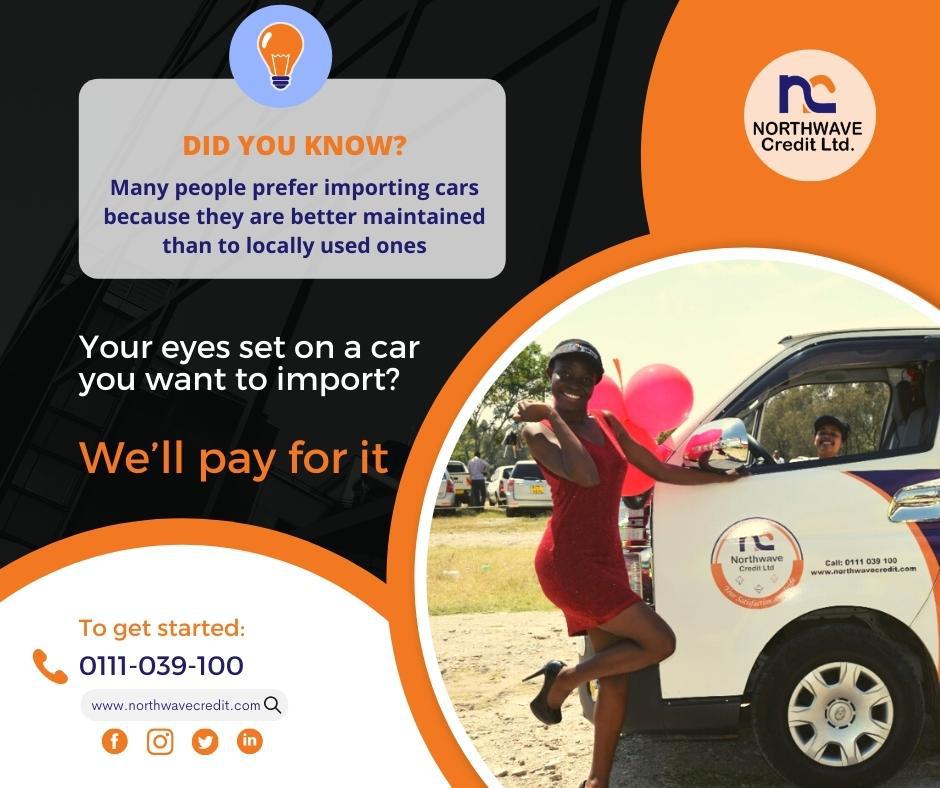 NorthwaveLtd's tweet photo. Many people prefer importing cars because they are better maintained than locally used ones.
Set your eyes on a car you want to import?
Weโll pay for it ๐คฉ
Visit https://t.co/krJfqBFSeo or call 0111-039-100 to get started.
#importfinance #newcar #importedcars https://t.co/ondccEqpre