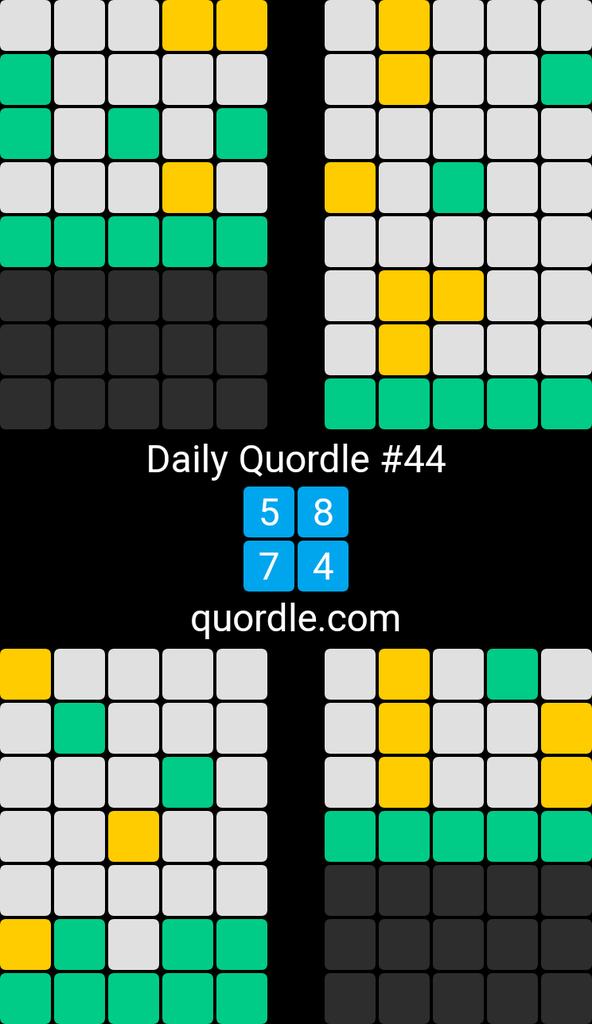 ClareJ29's tweet photo. Daily Quordle #44
5️⃣8️⃣
7️⃣4️⃣
https://t.co/Yxgqssiwhs https://t.co/Uvt1i6olfo