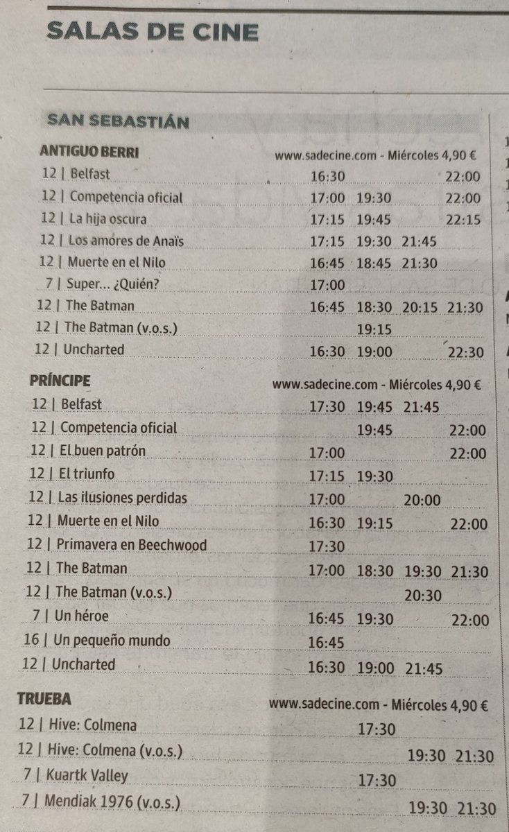 SadeCines's tweet photo. Hoy en nuestros cines, ¡¡Dia del Espectador!!
#TheBatman #UnHeroe #CompetenciaOficial #MuerteEnElNilo #Uncharted #LasIlusionesPerdidas #ElTriunfo #ElBuenPatron #Mendiak1976 #Hive #KuartkValley #LaHijaOscura ...
https://t.co/AEvFgXl65u https://t.co/owe5Zbvw3Y