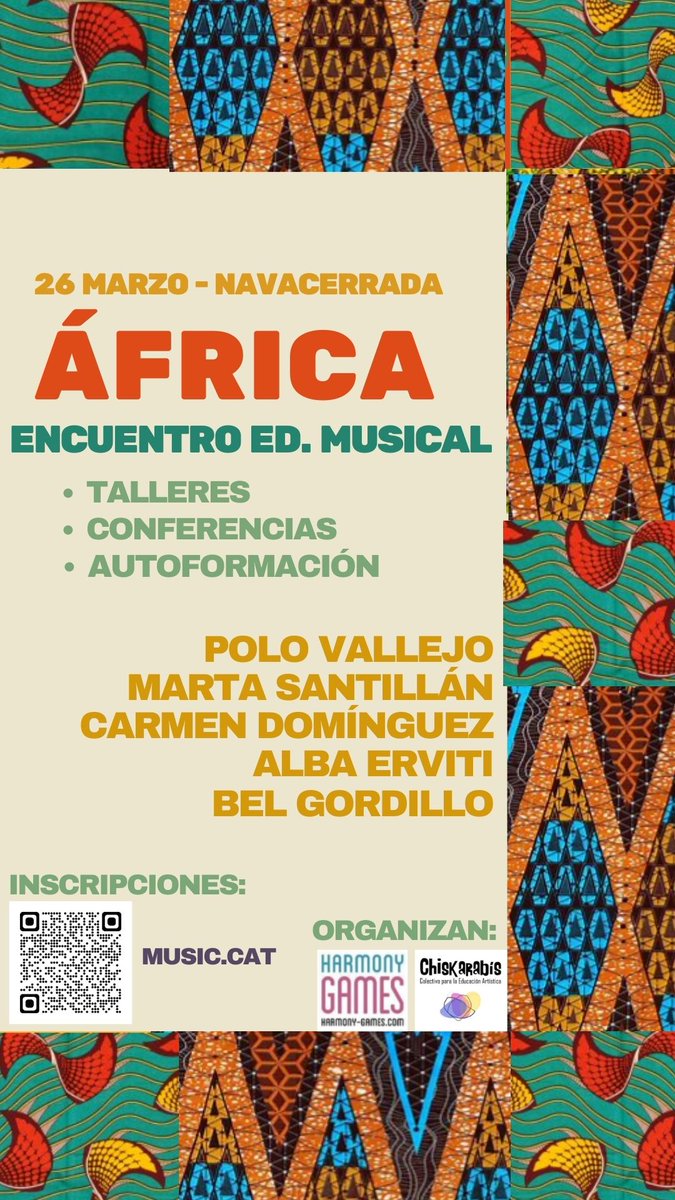 music.cat/es/formacion/a…

DESCUENTO 30% para SOCIOS Asociación Orff España y ESTUDIANTES!! 
No os lo podéis perder!! Día musical en la sierra de Madrid!!!

Interesados en descuento: chiskarabis@gmail.com