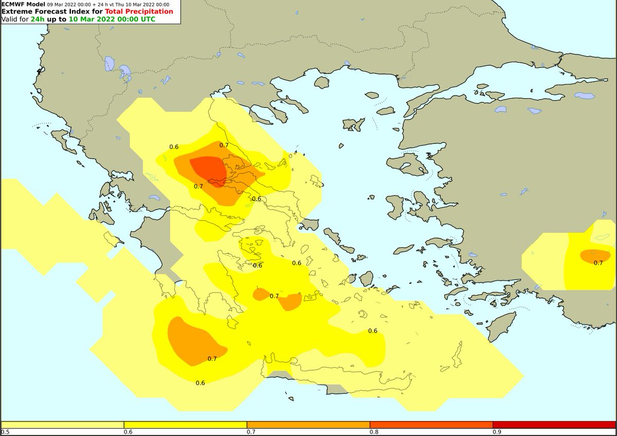 KolydasT's tweet image. Οι δείκτες #EFI ( Extreme Forecast Index) για το χιόνι και την βροχή την Τετάρτη και την Πέμπτη @EMY_HNMS #Filippos