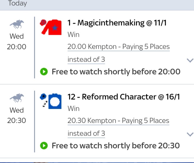 ExtraPlacePunts's tweet image. Not much about today in terms of extra place value but I've tried to pick out a fairly solid EW double with #Skybet. Last two races at Kempton this evening. Places pay around £15 to the £1 place element. 🤞🏇🏼🏇🏻