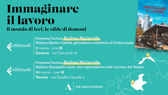 aamalacrida's tweet photo. Oggi a Genova e domani a Verona altre due tappe del #roadshow del libro #Immaginareillavoro che vuole raccontare i miei 25 anni di insight nel #mondodellavoro offrendo una visione sul futuro ricco d'opportunità per chi saprà coglierle ://adeccogroup.it/immaginare-il-lavoro-libro/ https://t.co/aSmNZwt6RX