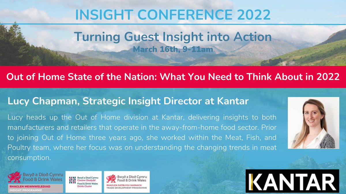 FoodDrinkWales's tweet photo. If you're a Welsh food &amp; drink producer, sign up to the Insight Conference and join us next Wednesday at 9am to gain insight into the Out of Home State of the Nation from Kantar's Lucy Chapman. 

👉https://t.co/pOczvwQKc3 https://t.co/lFGYm9zMjz