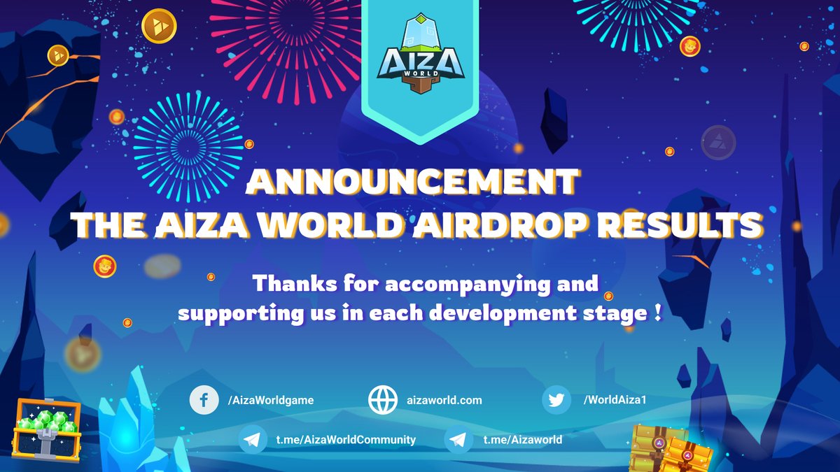 🎉CONGRATULATIONS TO THE AIZA WORLD AIRDROP WINNERS!
Let's celebrate with 500 winners out of 139 896 participants in our first Airdrop campaign! Cheer up!
📌Check out the list is HERE: 
docs.google.com/spreadsheets/d…
🤟Distribution time: 7 days after the IDO
#AizaWorld #AIZA #Airdrop