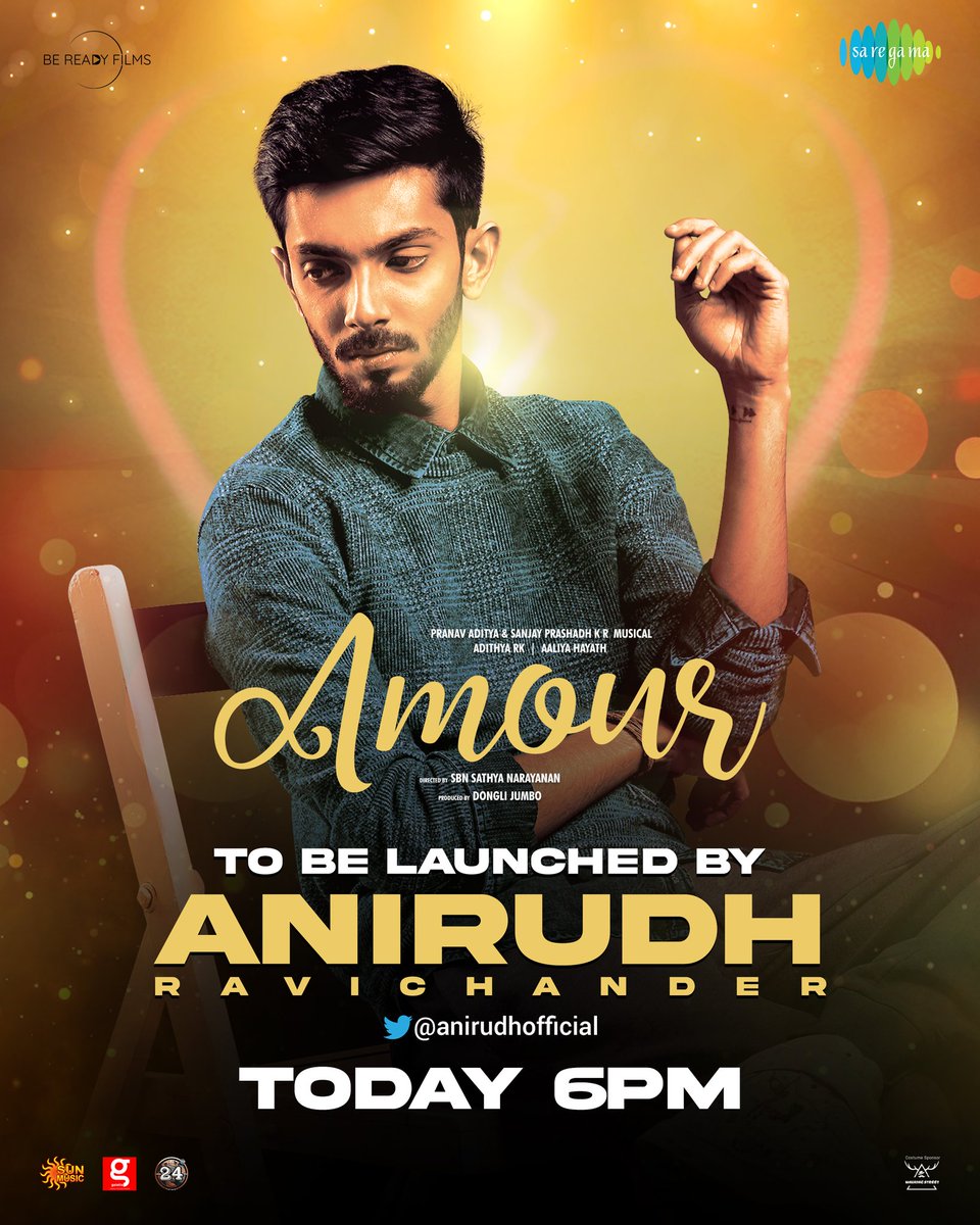 Be Ready Films (@bereadyfilms) on Twitter photo Getting Bigger!
Rockstar🌟 <a href="/anirudhofficial/">Anirudh Ravichander</a> will be releasing #SaregamaOriginals #Amour ft. <a href="/AdithyarkM/">Adithya Rk</a> & <a href="/Aaliya_hayath/">Aaliya hayath</a> Today at 6 PM
Stay tuned🔔
<a href="/PranavAditya49/">Pranav Aditya</a> #SanjayPrashadhKR @directorsbn <a href="/DONGLI_JUMBO/">Dongli Jumbo</a> <a href="/shankarrajasr/">Shankarraja</a> @Navin_hyphop <a href="/24thespirit/">24 - The Spirit</a> <a href="/proyuvraaj/">Yuvraaj</a> Getting Bigger!
Rockstar🌟 <a href="/anirudhofficial/">Anirudh Ravichander</a> will be releasing #SaregamaOriginals #Amour ft. <a href="/AdithyarkM/">Adithya Rk</a> & <a href="/Aaliya_hayath/">Aaliya hayath</a> Today at 6 PM
Stay tuned🔔
<a href="/PranavAditya49/">Pranav Aditya</a> #SanjayPrashadhKR @directorsbn <a href="/DONGLI_JUMBO/">Dongli Jumbo</a> <a href="/shankarrajasr/">Shankarraja</a> @Navin_hyphop <a href="/24thespirit/">24 - The Spirit</a> <a href="/proyuvraaj/">Yuvraaj</a>