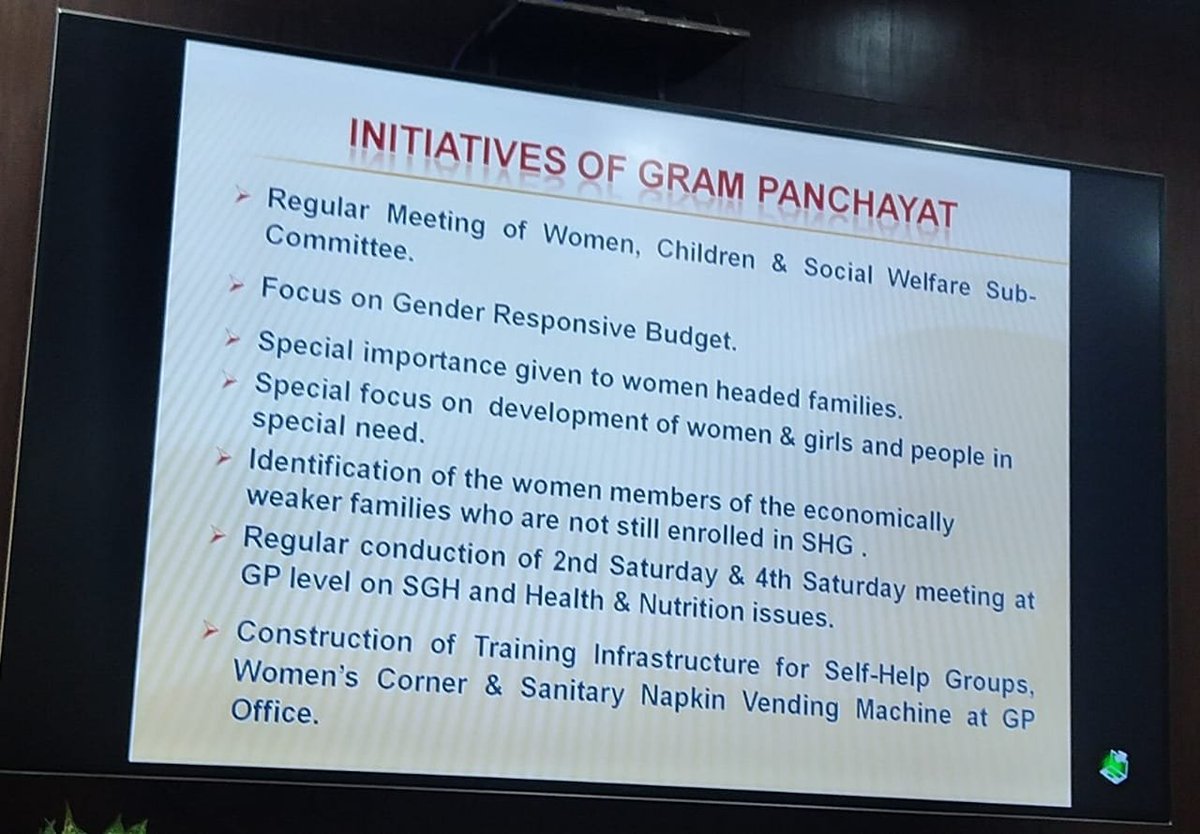 Presentation by #Manikpara Gram Panchayat in #WestBengal on empowering women and girls at grassroots through initiatives including self-defence training for girls and active participation of women in #GPDP planning process.

#ParticipatoryPlanning 
#WomenFriendlyPanchayat