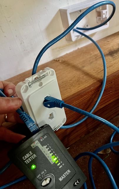 Got tired of WiFi blips interrupting my work so I installed wired ethernet. Connecting the sockets was surprisingly easy, just needed a punchdown tool and mine came with a handy cable tester. So far,so good! Made it through a 2H zoom tutorial without incident.#DIYwithNed