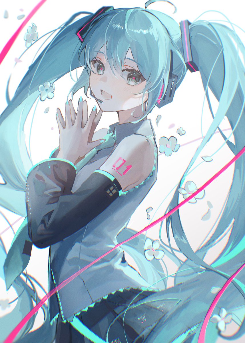 hatsune miku 1girl solo long hair twintails skirt necktie detached sleeves  illustration images