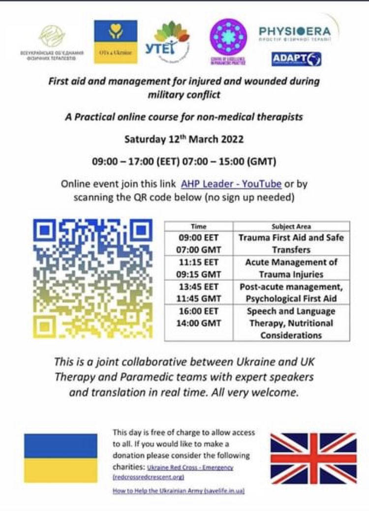 Please spread the word that there is a free joint Ukraine/UK webinar for rehab professionals involved in the Ukraine crisis. CTI will be speaking on responding to communication and swallowing difficulties in Emergencies.