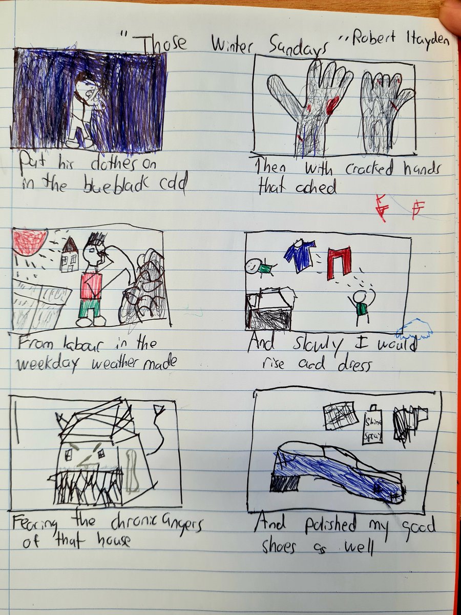 MrTimoneyTeach's tweet photo. Revision in full swing with 3J now that the mocks are done! This week they have been illustrating their #keyquotes for #studiedpoetry in class to help visualize their learning! Some great varied work - physical #sketchnotes and #digitalart. @jctEnglish 📚 https://t.co/97UMaN86oH