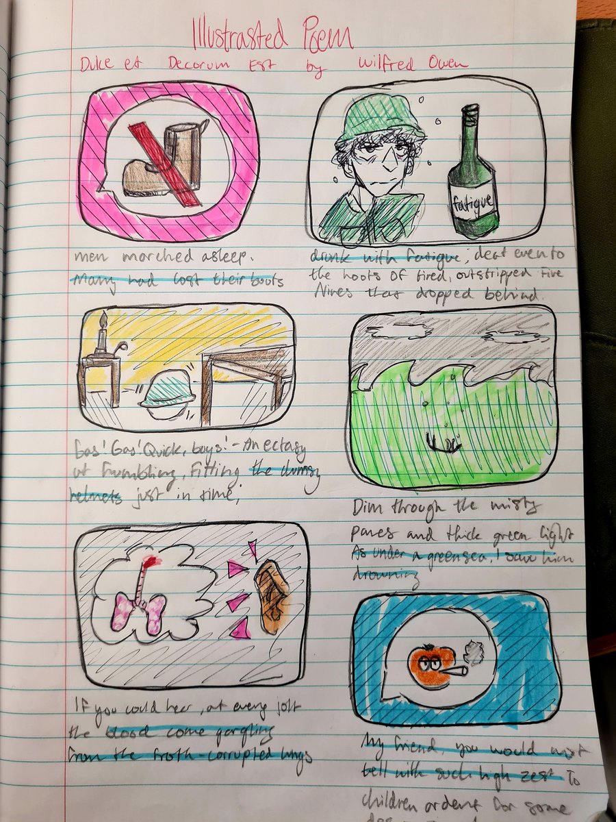 MrTimoneyTeach's tweet photo. Revision in full swing with 3J now that the mocks are done! This week they have been illustrating their #keyquotes for #studiedpoetry in class to help visualize their learning! Some great varied work - physical #sketchnotes and #digitalart. @jctEnglish 📚 https://t.co/97UMaN86oH