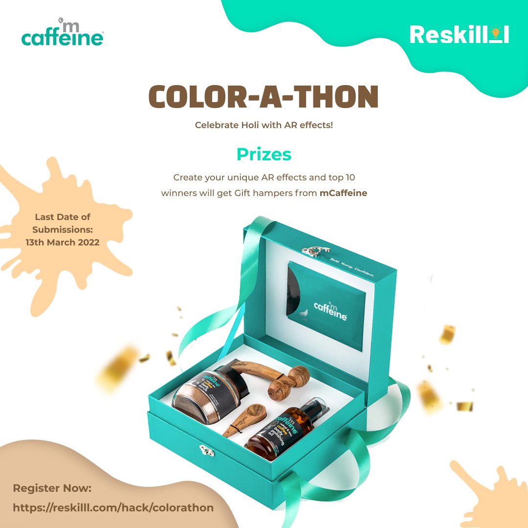 Reskilll's tweet photo. Reskilll brings to you Color-A-Thon, supported by MCaffeine. Submit your AR effects and our Top-10 Winners will get a chance to win amazing gift hampers by mcaf.feine
#ARHackathon #HoliHackathon #AugmentedHoli #AugmentedReality #AREffects #AR #SparkAR #Hackathon #Innovation #Holi https://t.co/H4XFxNWLrD