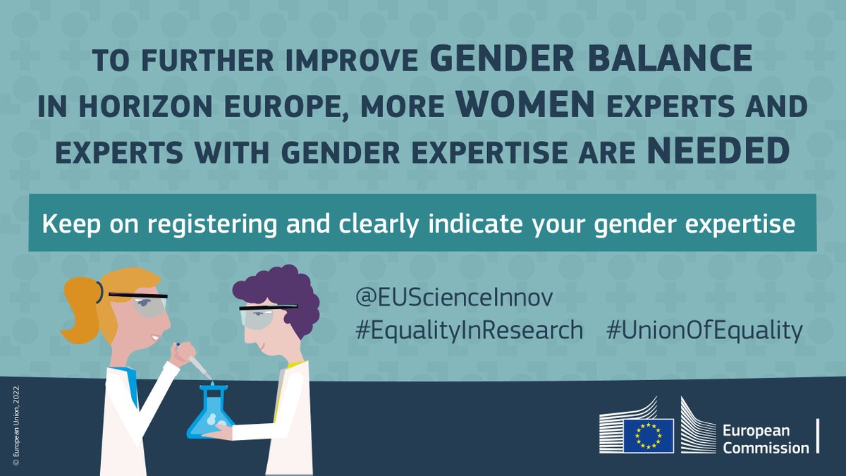 💡 Did you know that only 38% of the evaluators are #women👩?

📣 To bridge this gap, we’re calling on women to register as evaluators in the <a href="/HorizonEU/">Horizon Europe 🇪🇺</a> database of experts.

Professionals working in all R&amp;I fields are welcome to apply!

👉europa.eu/!mRBWjy #UnionOfEquality