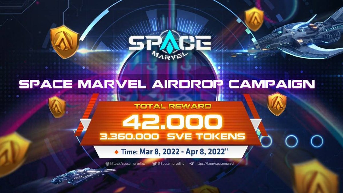 Bot #airdrop: Space Marvel (Airdrop Bot)
Reward: 300 SVE (~$4)
Distribution date: After IDO

🔗Airdrop Link: t.me/SpaceMarvelAir…