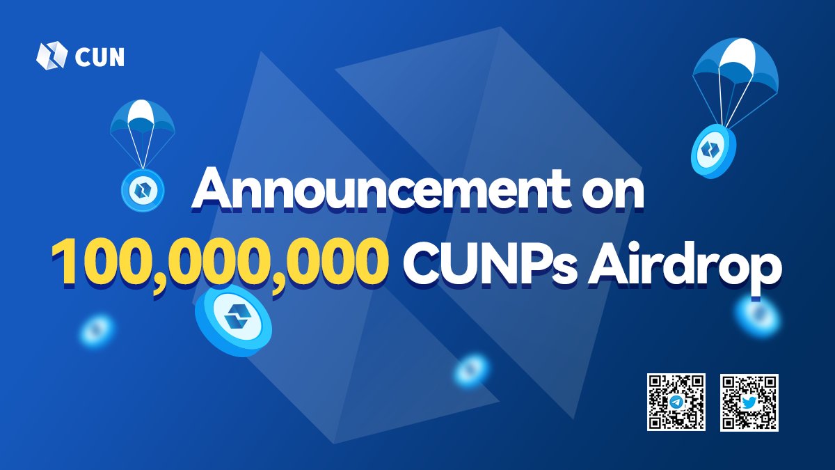 💎Announcing a 100 Million CUNP AIRDROP 🏃‍♀️Spread the news and win CUNPs！ 3CUNPs for each! 1. Follow, like and RT 2. View the pin link in comment box👇 3. Join t.me/CUNOfficialEng… discord.gg/cunofficial 4.Tag 3 friends 5.fill:forms.gle/mGEAAiohyrKa9t…