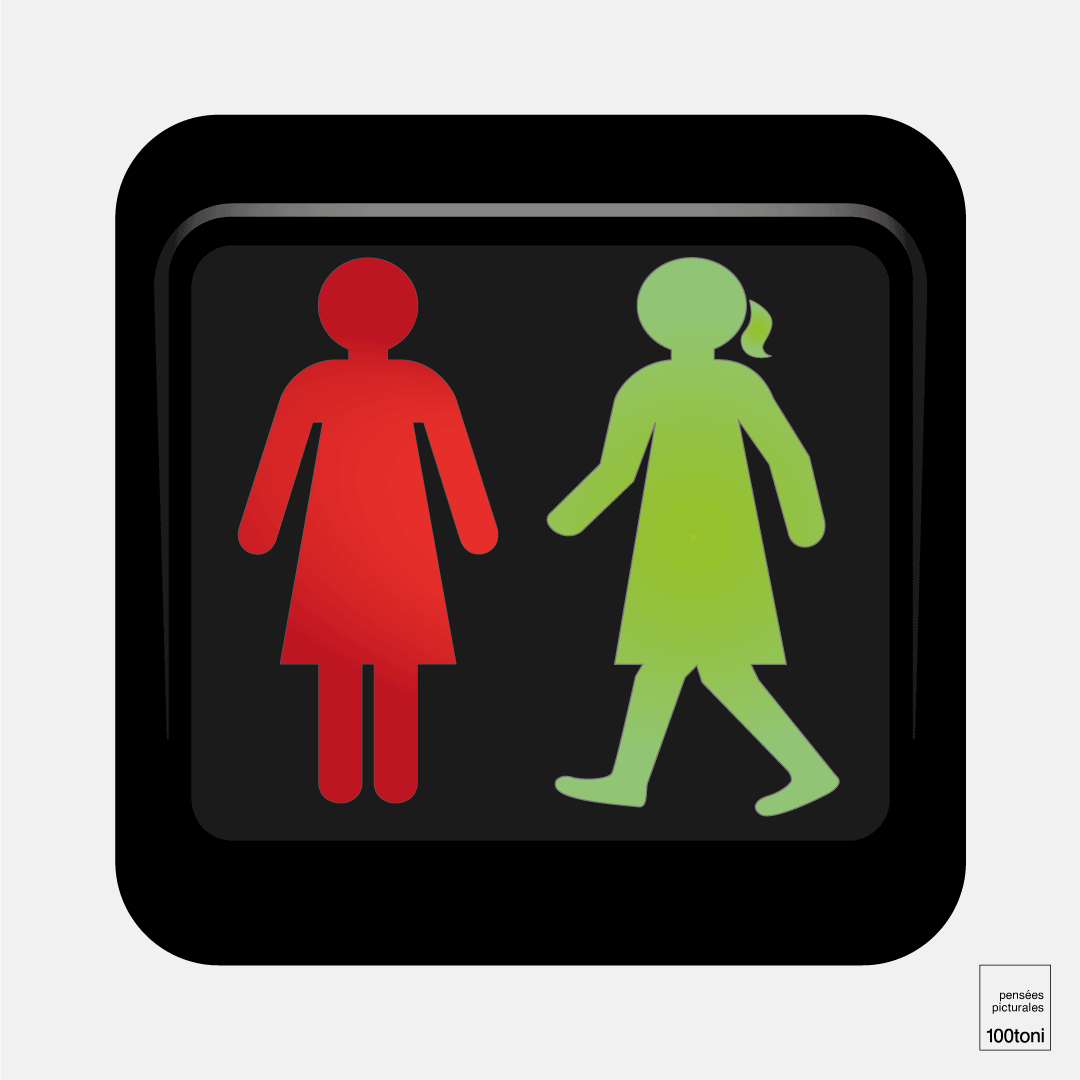 100toni's tweet photo. To represent a human being in a symbolic way we represent a man, never a woman.

It is time to change.
Let's start with the most used symbol, the pedestrian light.
😍😊

#sexism #WomensDay  #art #100toni #frenchartist #symbol #walksign 

https://t.co/1dFyuiwf5N https://t.co/LUtkhXbkKj