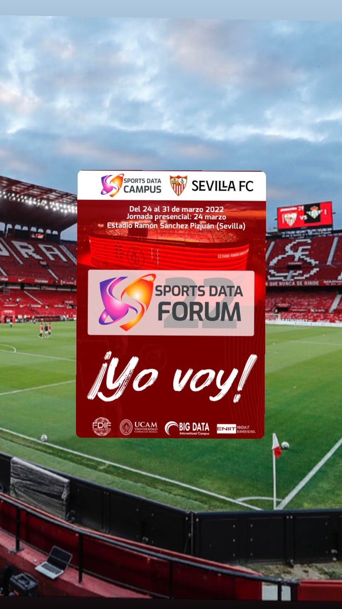 IvanMerida21's tweet photo. Contando los días para ir al gran forum de @SportsDataCamp en el Sánchez Pizjuán, lo tendré muy marcado en el calendario, esperando conoceros y aprender cada vez más de vosotros📈⚽️💼 🍀#YoVoy #BigData #FutbolDay https://t.co/XrSDSYp6Gy