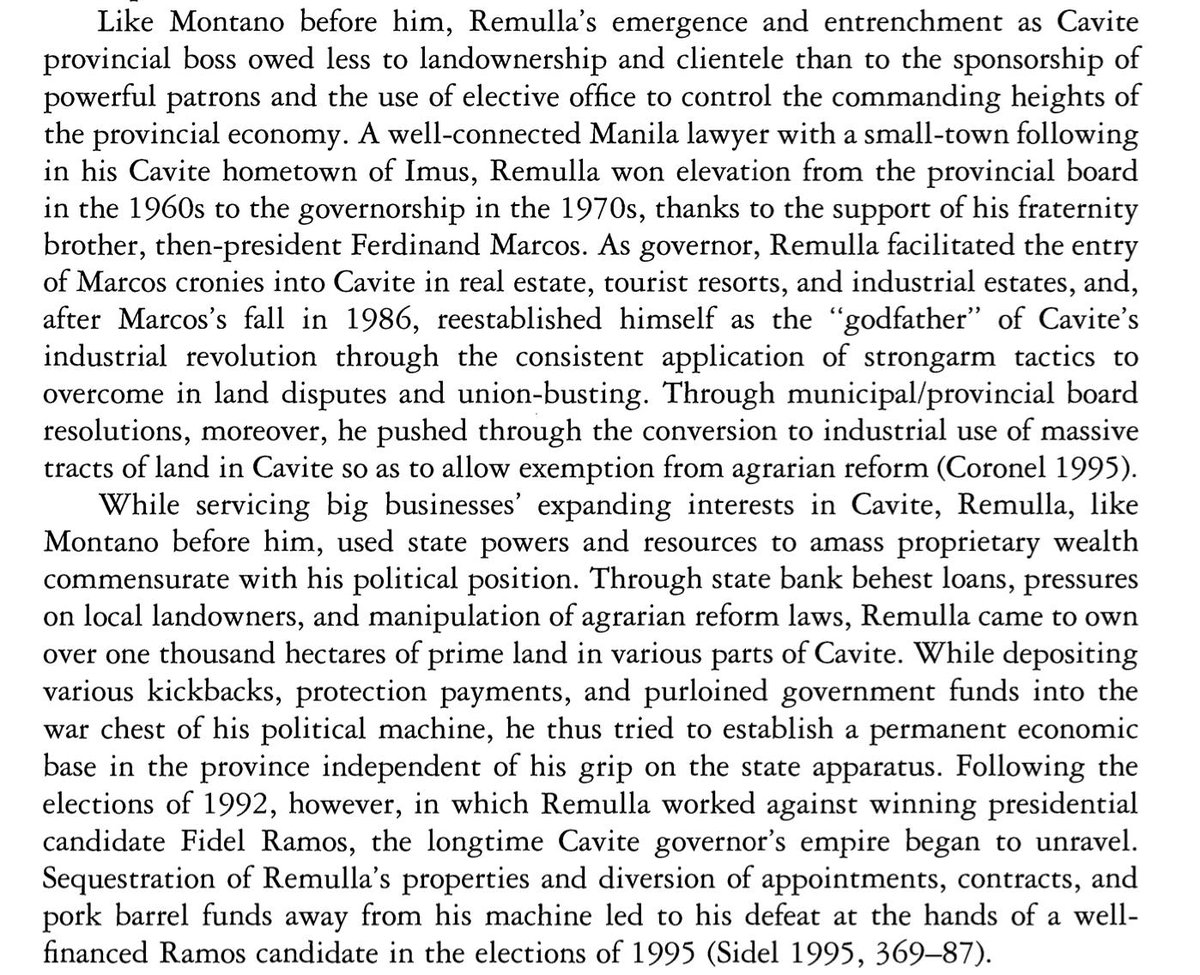 AlvinCamps's tweet photo. The Marcos-Remulla Connection

Source: 

Sidel, John T. 1997. "Philippine politics in Town, District, and Province: Bossism in Cavite and Cebu.” The Journal of Asian Studies 56 (4): 947-966. https://t.co/lA3rSzC5M1