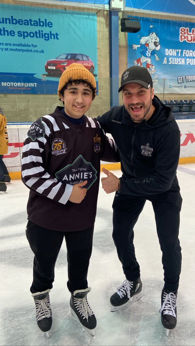original_annies's tweet image. Last night our marketing executive Holly got the chance  to skate with the @PanthersIHC, and we got this lovely photo of Jake in our Sponsored hockey jersey with @TousignantMath1 . Thanks for the invite guys!
