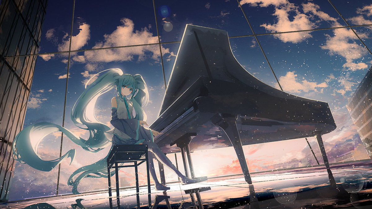 hatsune miku 1girl solo long hair detached sleeves twintails floating hair closed eyes  illustration images