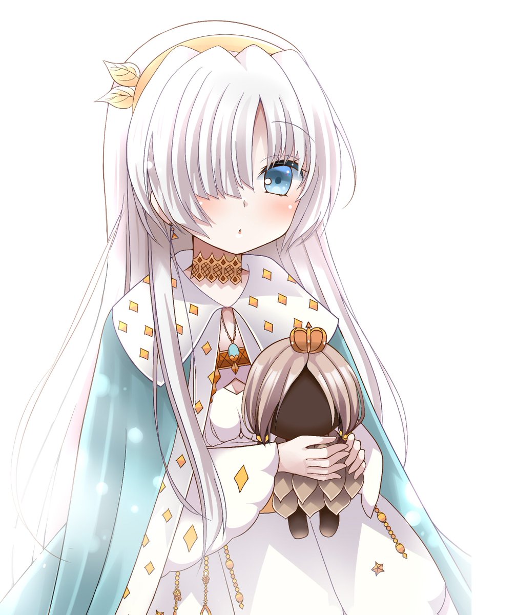 anastasia (fate) 1girl long hair blue eyes dress white dress white background hair over one eye  illustration images