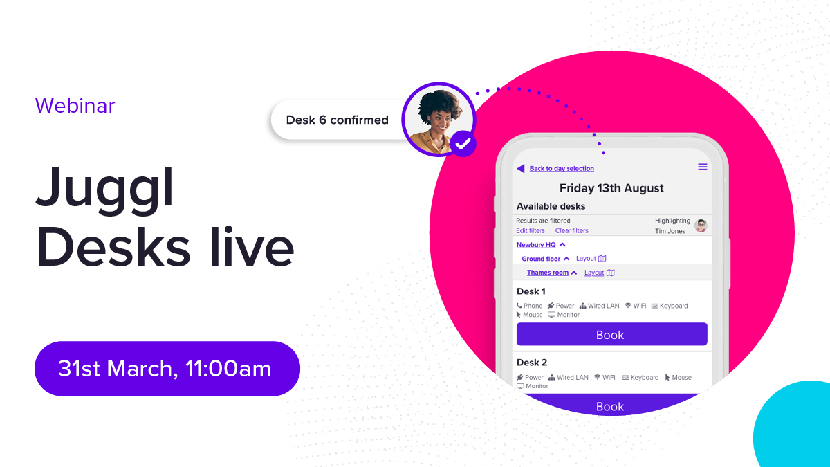 If you are thinking about desk booking software, check out Juggl Desks in our next live session on 31st March.  ow.ly/u4aU50IbLR8   #Deskbookingsoftware