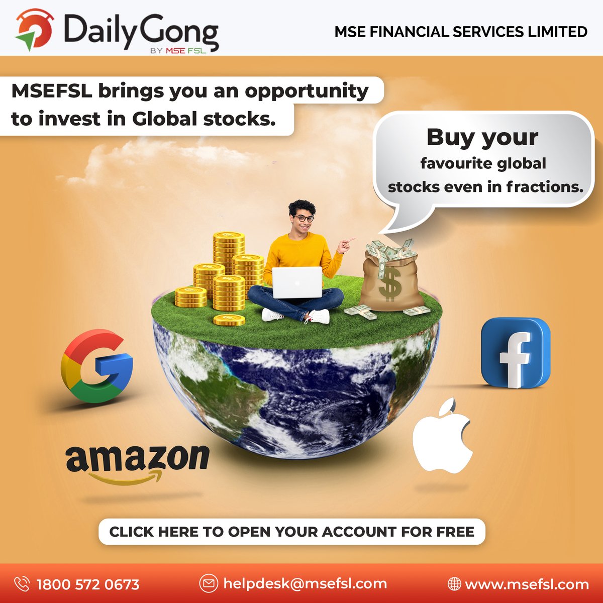 dailygongmsefsl's tweet photo. MSEFSL Brings You An Opportunity To Invest In Global Stocks
.
Equity | Derivatives | Commodity| Mutual Funds |
Currency | Margin trading |
.
Reach us@ 1800 572 0673
.
Visit us@ https://t.co/8S4qHXJEvE
.
#tradingapp #Onlinetradingplatform #dailygong #msefsl #invest https://t.co/9XzgqwpJev