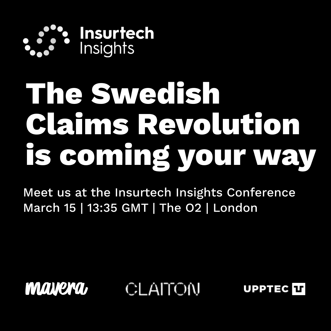 Together with <a href="/upptec/">Upptec</a> and Claiton, we are invited to present at <a href="/ITI_Insurtech/">Insurtech Insights</a> at InterContinental London – The O2. Get to know the claims revolution that started in Sweden but is now growing worldwide and learn how you can improve claims management with insurtech. #ITIEU2022