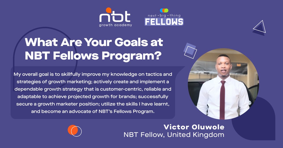 NBT_academy's tweet photo. What a pleasure to welcome the new #NextBigThingFellow on board! Here's some information about our result-oriented, optimistic and creative Victor Oluwole: https://t.co/pzbzfKb9Vr
#AdaptForSuccess
#GrowthMarketing https://t.co/35LLmYuWKx
