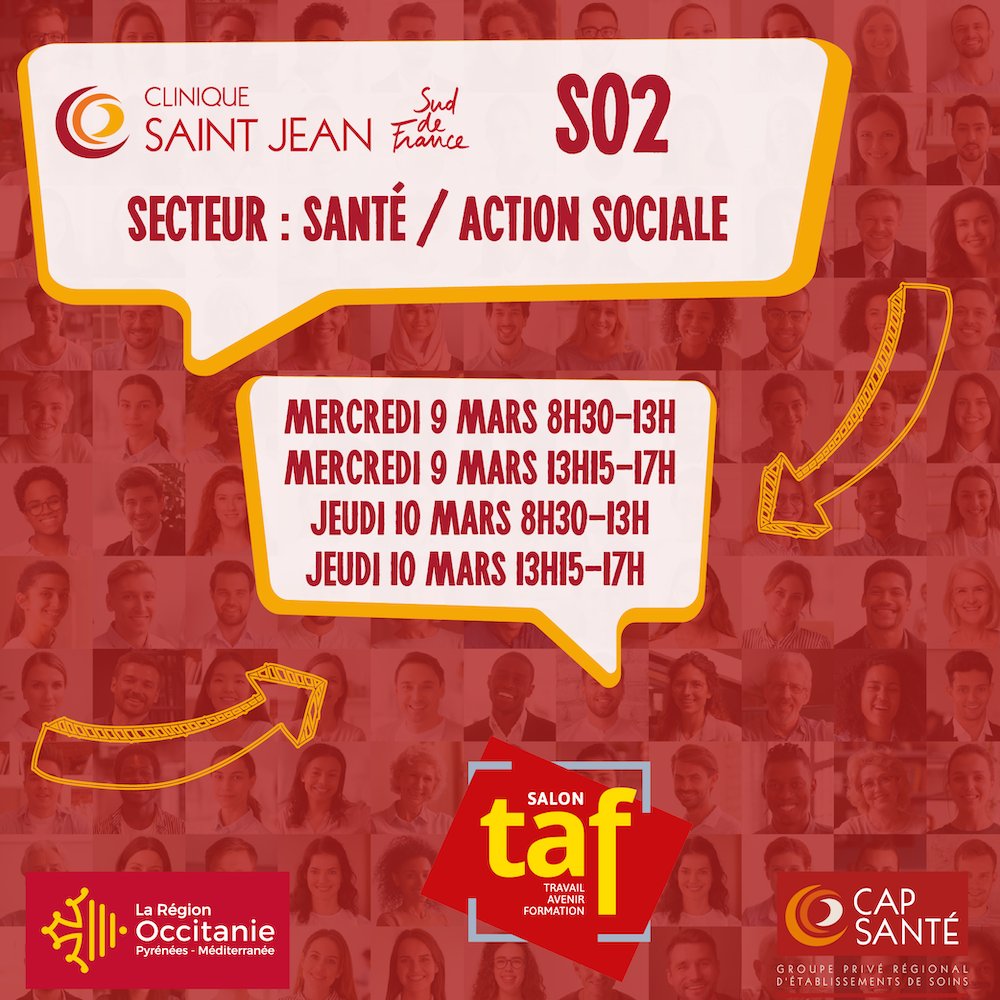 Clinique Saint-Jean (@clinique_stjean) on Twitter photo 𝗦𝗔𝗟𝗢𝗡 𝗧𝗔𝗙 𝗗𝗘 𝗠𝗢𝗡𝗧𝗣𝗘𝗟𝗟𝗜𝗘𝗥 𝟮𝟬𝟮𝟮 : <a href="/Occitanie/">Région Occitanie</a> @Poleemploi_oc
🔸La <a href="/Clinique_StJean/">Clinique Saint-Jean</a> <a href="/groupecapsante/">Groupe Cap Santé</a> sera présente au 𝗦𝗔𝗟𝗢𝗡 𝗧𝗔𝗙 𝗗𝗘 𝗠𝗢𝗡𝗧𝗣𝗘𝗟𝗟𝗜𝗘𝗥.🔸
👉𝙍𝙀𝙅𝙊𝙄𝙂𝙉𝙀𝙕-𝙉𝙊𝙐𝙎
PLUS D'INFOS : linkedin.com/posts/clinique… 𝗦𝗔𝗟𝗢𝗡 𝗧𝗔𝗙 𝗗𝗘 𝗠𝗢𝗡𝗧𝗣𝗘𝗟𝗟𝗜𝗘𝗥 𝟮𝟬𝟮𝟮 : <a href="/Occitanie/">Région Occitanie</a> @Poleemploi_oc
🔸La <a href="/Clinique_StJean/">Clinique Saint-Jean</a> <a href="/groupecapsante/">Groupe Cap Santé</a> sera présente au 𝗦𝗔𝗟𝗢𝗡 𝗧𝗔𝗙 𝗗𝗘 𝗠𝗢𝗡𝗧𝗣𝗘𝗟𝗟𝗜𝗘𝗥.🔸
👉𝙍𝙀𝙅𝙊𝙄𝙂𝙉𝙀𝙕-𝙉𝙊𝙐𝙎
PLUS D'INFOS : linkedin.com/posts/clinique…