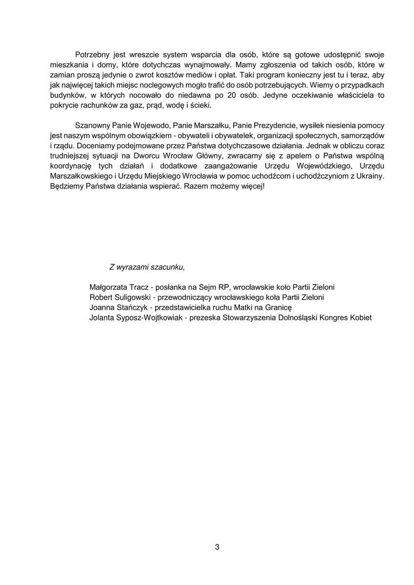 GoTracz's tweet photo. ❗Apelujemy do Wojewody Dolnośląskiego, Marszałka Województwa Dolnośląskiego oraz Prezydenta Wrocławia o pomoc uchodźczyniom i uchodźcom z Ukrainy na wrocławskim dworcu PKP! 🇺🇦
@MatkiNaGranice @ZieloniWro #SDKK
Treść apelu 👇 https://t.co/rECQ17ZrJt