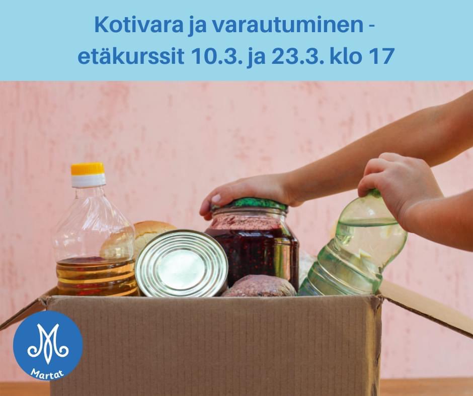 Kotivara ja varautuminen - etäkurssilla käydään läpi miten varautua esimerkiksi yhteiskunnan häiriötilanteisiin! Kaikille avoimet ja maksuttomat webinaarit 10.3. ja 23.3.!
Ilmoittaudu mukaan nettisivujemme kautta! Tervetuloa! <a href="/Marttaliitto/">Marttaliitto</a> #LapinMartatFB <a href="/lapsiperhearki/">Lapsiperhearki</a>