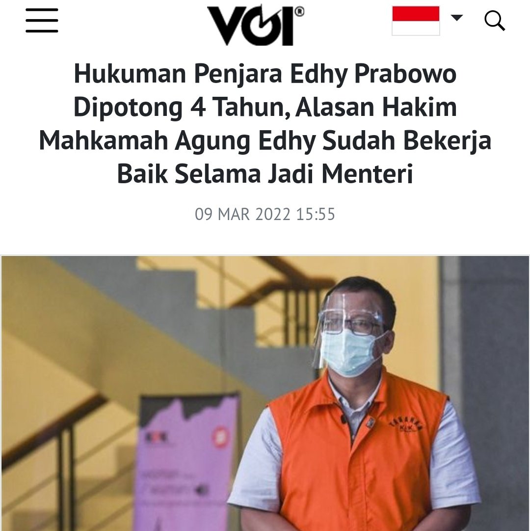 Kalau maling ini bekerja baik, ya gak korupsi lah dia, ngentot. Alasan lain pertimbangan hakim mengurangi masa hukuman karena Edhy saat jadi menteri dinilai menyejahterakan rakyat 😑
voi.id/berita/143291/…