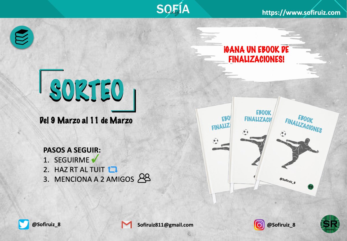 Sofiruiz_8's tweet photo. 🎉SORTEO🎉

📚EBOOK DE FINALIZACIONES

Para ello: 
1️⃣Seguir a @sofiruiz_8 
2️⃣Rt
3️⃣Menciona a 2 amigos 

🏆El ganador se dará el 11 de Marzo a las 23:30h española https://t.co/rSEG2txqqk